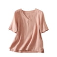 thumbnail image 2 of mfyjkho Tops Casuales Para Mujer, Blusas De Mujer De Color Liso Con Manga Corta, Escote En V Y Dobladillo Dividido, A La Moda Tops De Gimnasio Para Mujer M, 2 of 8