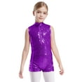 thumbnail image 3 of iiniim Kids Girls Sequins Sleeveless Short Jumpsuit Ballet Dance Biketard Gymnastics Leotard Unitard Purple 12, 3 of 6