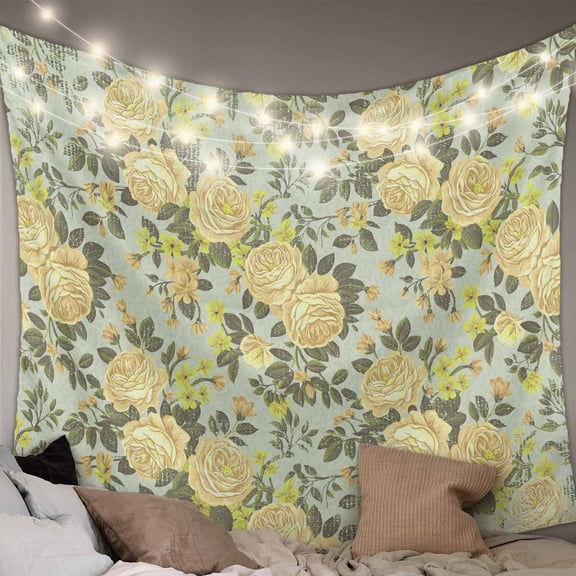 Yellow Rose Large Tapestry for Bedroom Wall Hanging Tapestry,Farmhouse Romantic Botanical Floral Flowers Ceiling Backdrop Tapestries Poster Blanket Wall Decor for Teens Room Living Room 85" x 90"