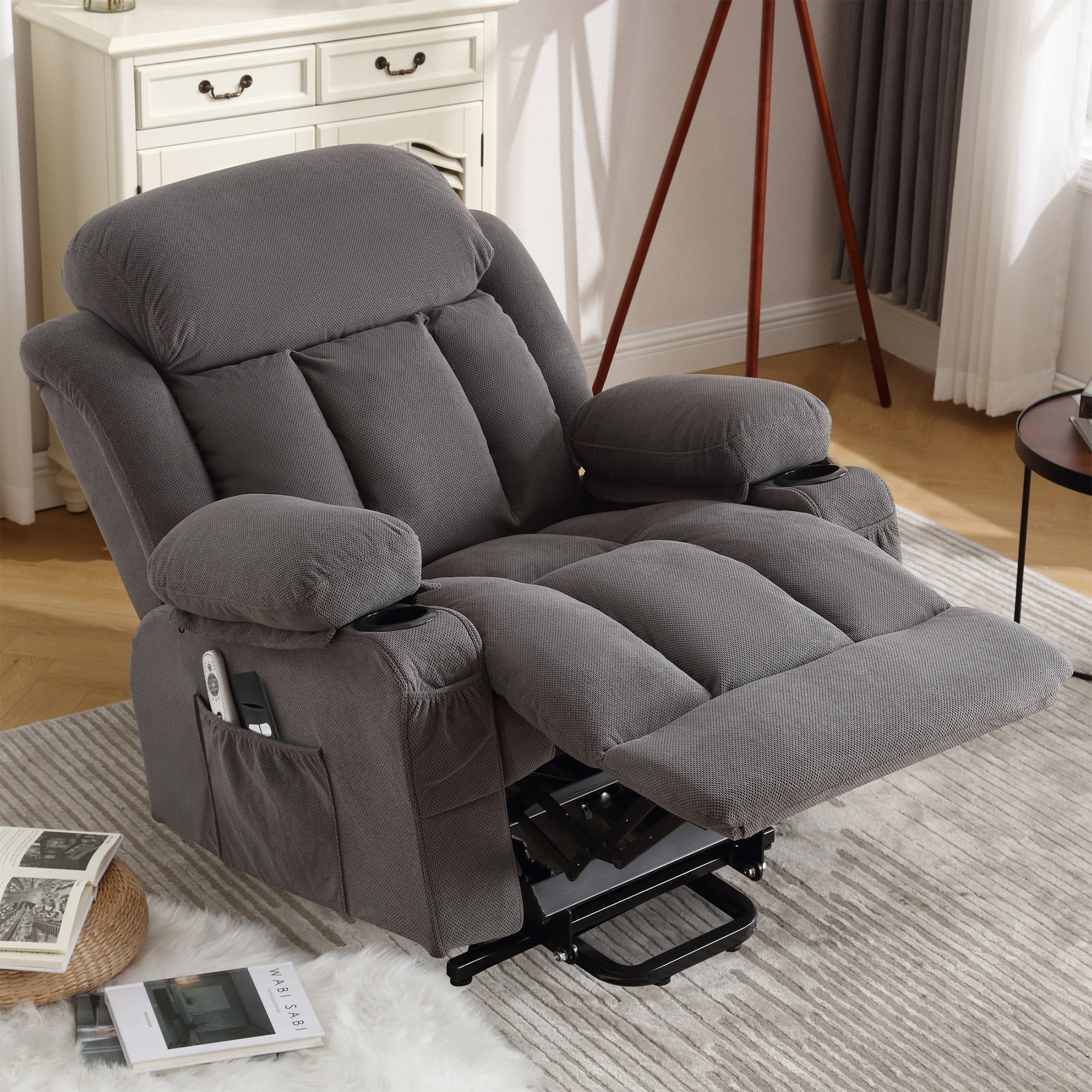 Electric Power Lift Recliner Chair with Heat, Massage, Side Pocket, USB Charge Port, Remote Control