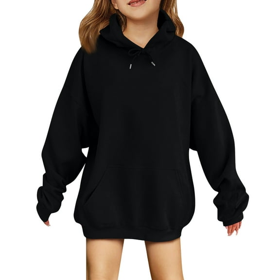 MLQIDK Hoodie for Girls Long Sleeve Solid Color Cute Plain Hoodie Basic Hoodie Preppy Pullover Kids Clothes Size 10-12 Years 110(3-4 Years)