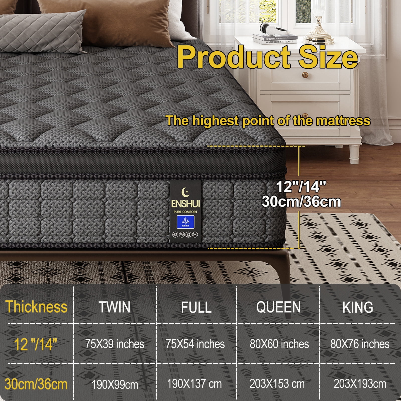 Full Size Mattress 14 Inch Hybrid Mattress in a Box，Medium Firm Mattresses With Gel Memory Foam & Pocket Springs, Pressure Relief, Cooling,Edge Support, 100 Night Trial