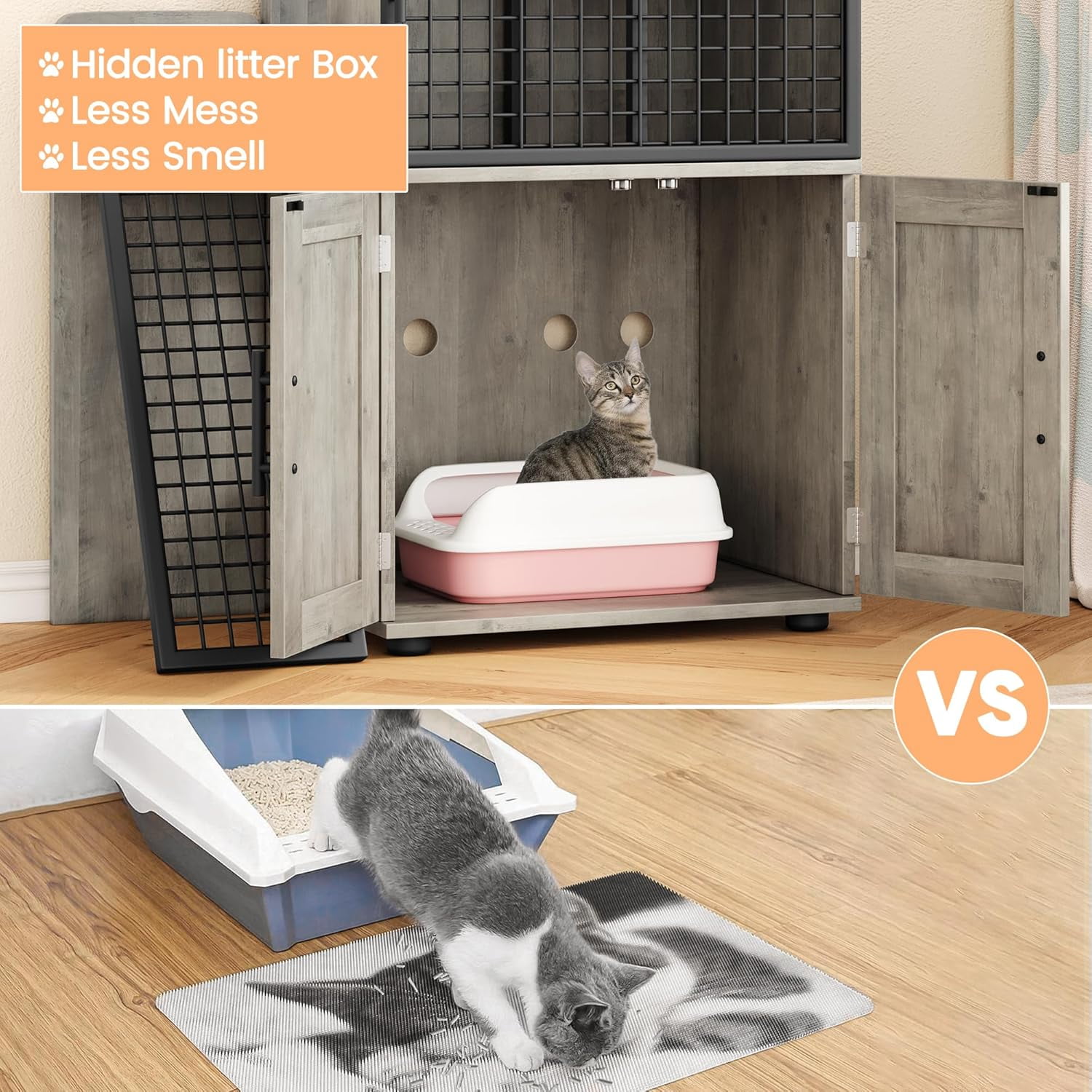 Easy Shopping Modern Cat Litter Box Enclosure – Dual Layer Hidden Cat Washroom with Sturdy Ladder, Ideal Cat Cabinet for Indoor Cats in Gray