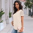 thumbnail image 5 of Women's Short Sleeve Shirts Dressy Lace Summer Tops 2026 Spring Trendy Casual T-Shirts Cute Work Outfits Blouses Beige M, 5 of 5