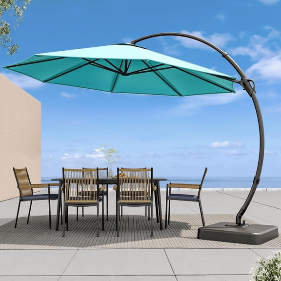 NIAIZEK 11 Curved Cantilever Patio Umbrella with Heavy Duty Base, 360° Rotating Offset Hanging for Garden, Pool, Backyard, Deck