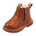 thumbnail image 2 of Non Slip Shoes, Kid's Boots, Girls Ankle Boots Kids Chelsea Booties Side Zipper Comfortable Slip On Lug Sole Low Heel Fall Boot Fur Lined Warm Winter Shoes for Toddler Little Kid, Brown US-1Y/EU-30, 2 of 5