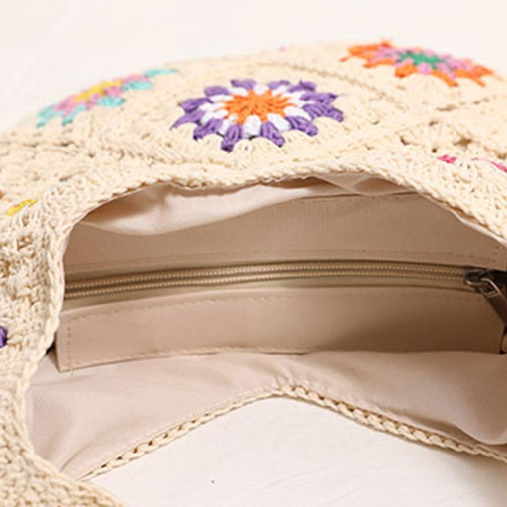 Giaone Women Handbag Knitted Shoulder Bag Crochet Beach Bag Flowers Crossbody Bag