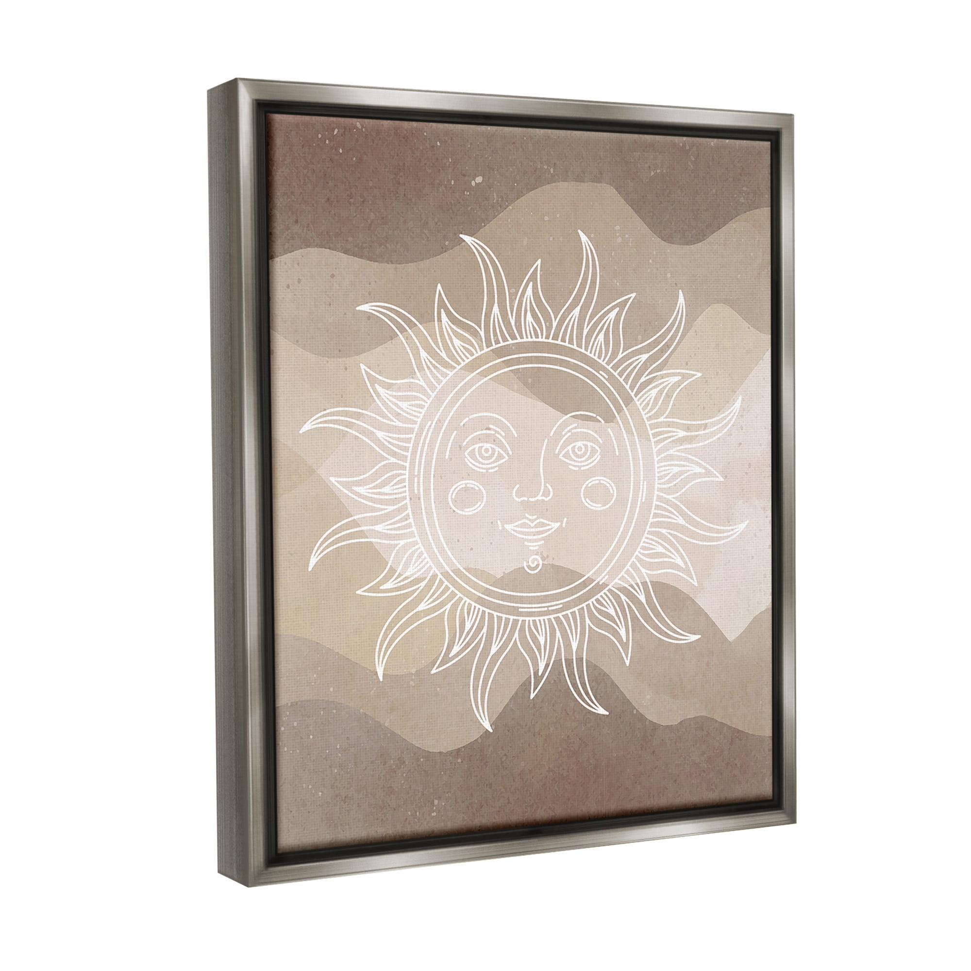 Stupell Industries Boho Celestial Sun Landscape Painting Gray Floater Framed Canvas Art Print Wall Art, 17 x 21