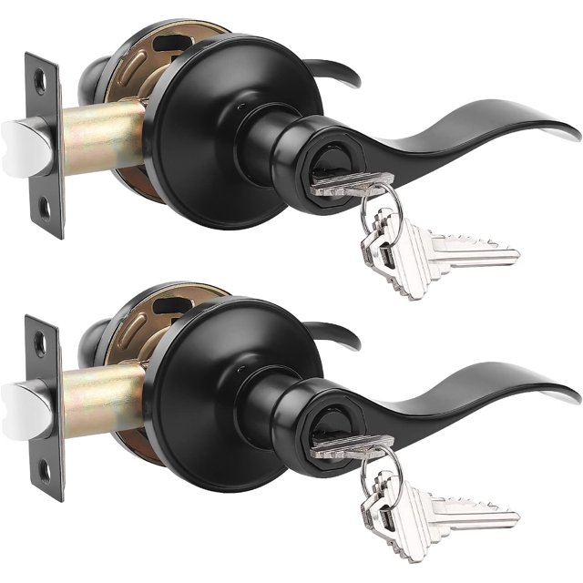 Poignée de Porte Extérieure Style Vague Classique à Clé Nickel Brossé Poignées de Porte Intérieures