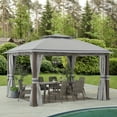 thumbnail image 5 of Sunjoy 11 x 13 ft. Gazebo with 2-Tier Gray Canopy Roof, Outdoor Steel Frame Soft Top Gazebo with Netting and Curtains, 5 of 14