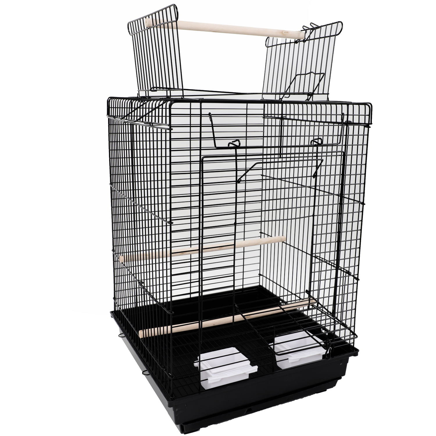 23" Portable Bird Cage Pet Supplies Metal Cage with Open Play Top Black 