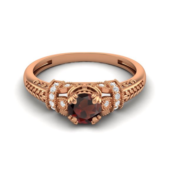 5 MM Round Shape Natural Garnet 925 Silver Rose Plated Valentines Day Gifts Blossom Design Ring