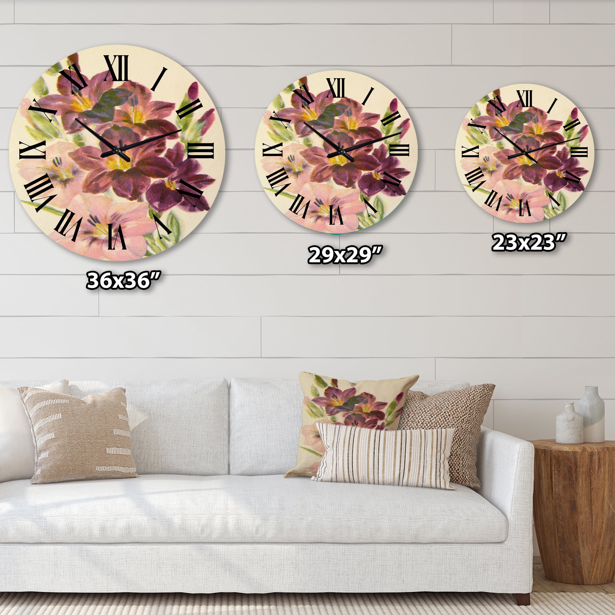 Designart 'Retro Light And Dark Pink Gladiolus' Traditional Wall Clock