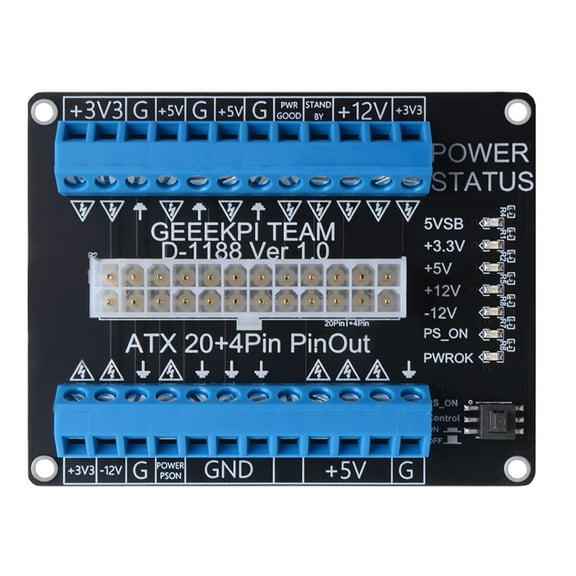52Pi 24/20-pin ATX DC Power Supply Breakout Board Module Adapter, Terminal Block Breakout Module for Computer PC
