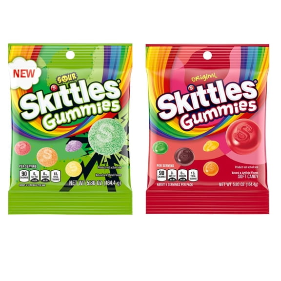 Skittles Gummies 5.8 Oz Variety 2 Pack (Original, Sour)