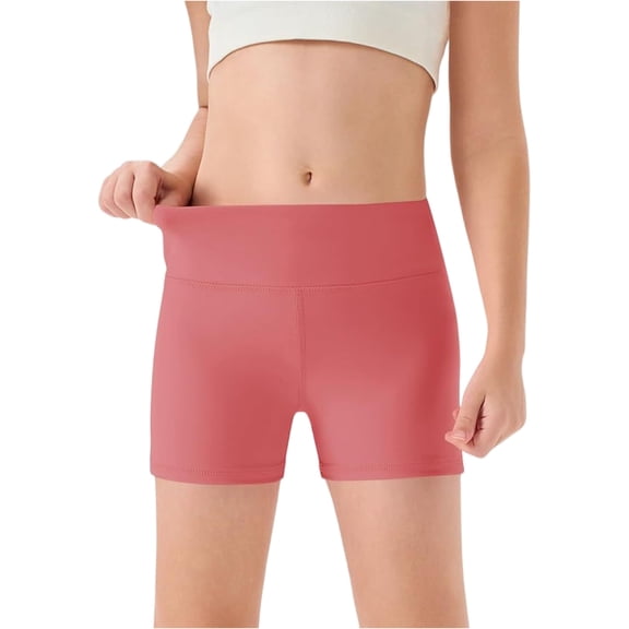 ADSSDQ Girls Athletic Short for Kid Workout High Waisted Volleyball Yoga Dance Biker Shorts Comfy Gymnastics Short 5-13 Years Watermelon Red 160