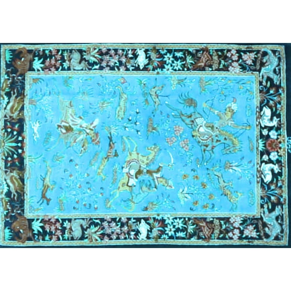 Ahgly Company Indoor Rectangle Animal Light Blue Traditional Area Rugs, 2' x 5'