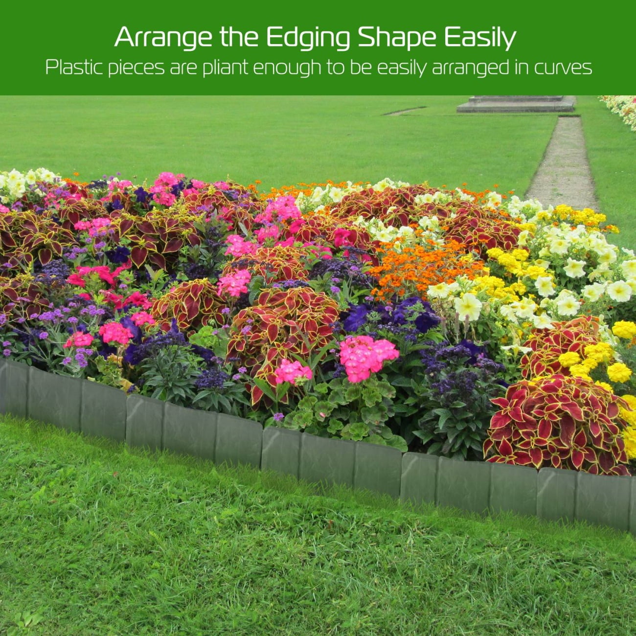 20Pcs Garden Edging Border, Imitation Stone-Like Textured Landscaping Edging Border, No Dig Lawn Edging, Flower Bed Border for Yard Lawn, Gray
