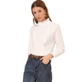 thumbnail image 4 of Tops Allegra K de Algodón de Ganchillo de Encaje Manga Larga Cuello Volante para Mujer Blanco XL, 4 of 6