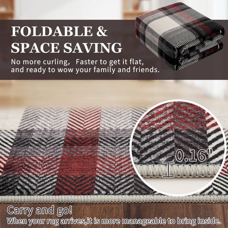 2'x6' Modern Washable Runner Rug Tartan Ultra Soft Rug for Bedroom Farmhouse Non Slip Throw Rugs for Hallways Kitchen Laundry Bathroom