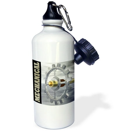 - 3dRose Mechanical shows silver and golf gear and axle with brass colored mechanical text, Sports Water Bottle, 21oz
