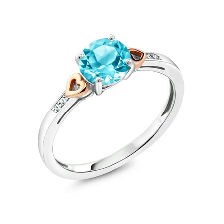 - 925 Sterling Silver and 10K Rose Gold Ring Swiss Blue Topaz with Diamond Accent