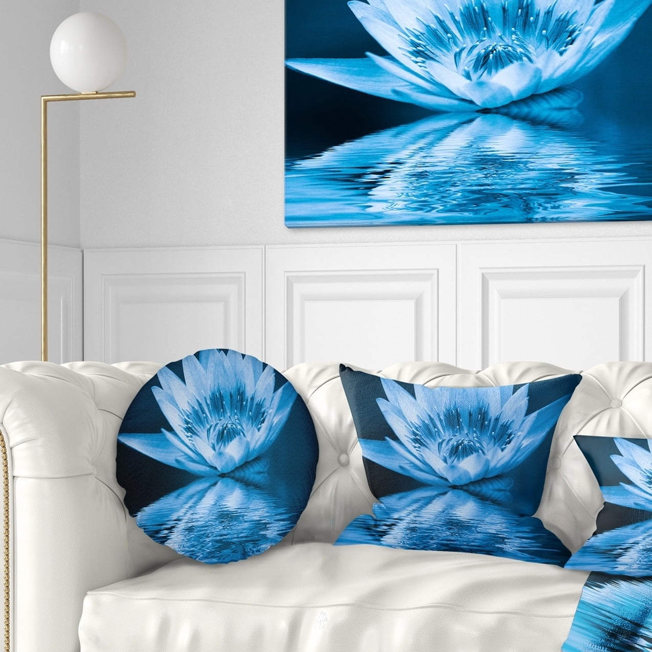 Designart CU7858-12-20 Blue Water Lily Floral Lumbar Cushion Cover for Living Room Sofa Throw Pillow 12 in x 20 in in
