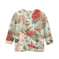 thumbnail image 4 of DORKASM Girls Casual Easter 3/4 Sleeve Top: Adorable Bunny Egg Print Round Neck Daily Casual Wear Dark Green 160, 4 of 5