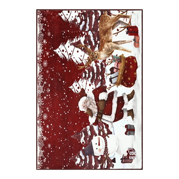 Christmas Rugs 2x3 Red Washable Entryway Rug Soft Non-Slip Snowman Pine Trees Santa Claus Deer Doormat Kitchen Rug Xmas Holiday Decor Throw Carpet