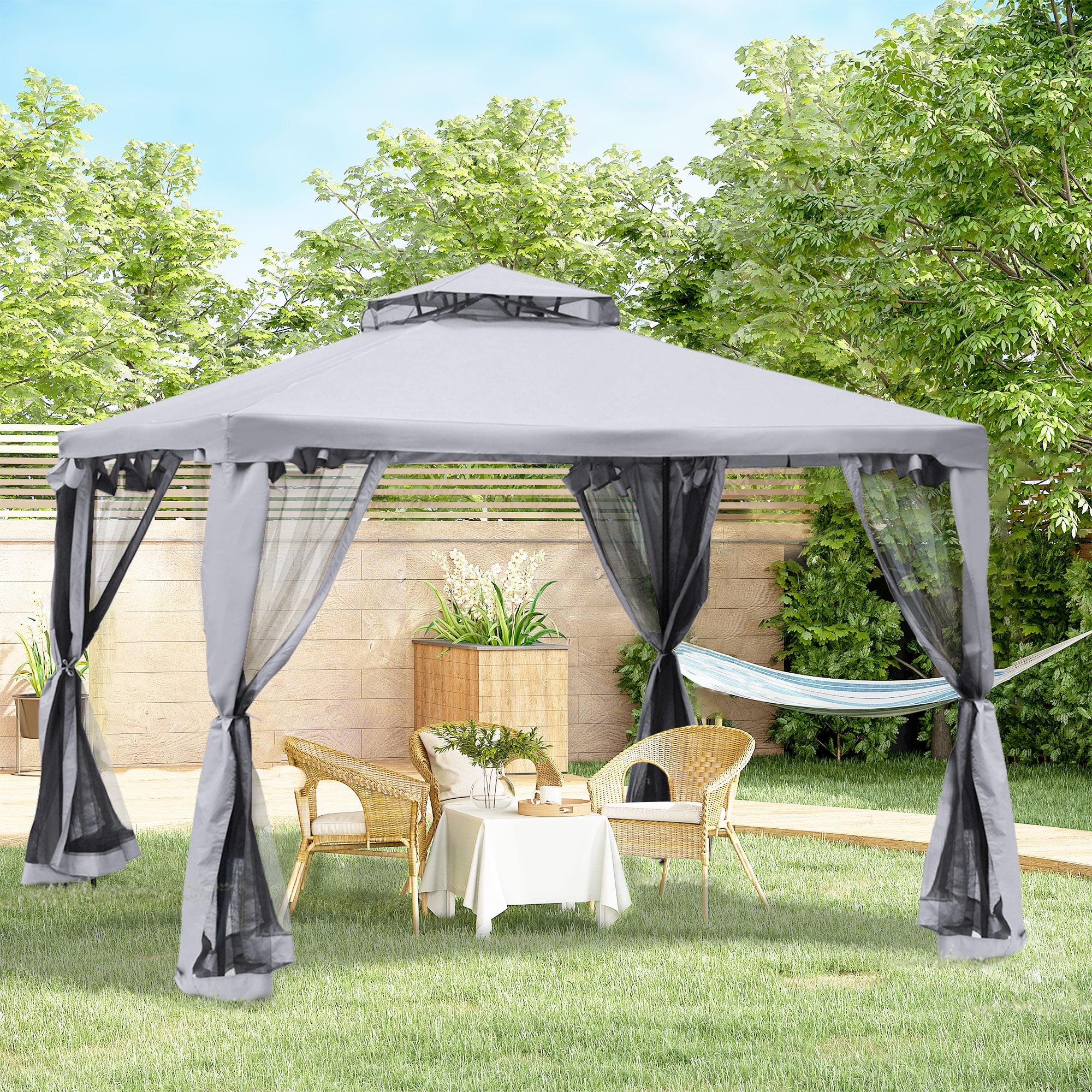 Outsunny 9.6' x 9.6' Patio Gazebo, Outdoor Canopy Shelter, Gray