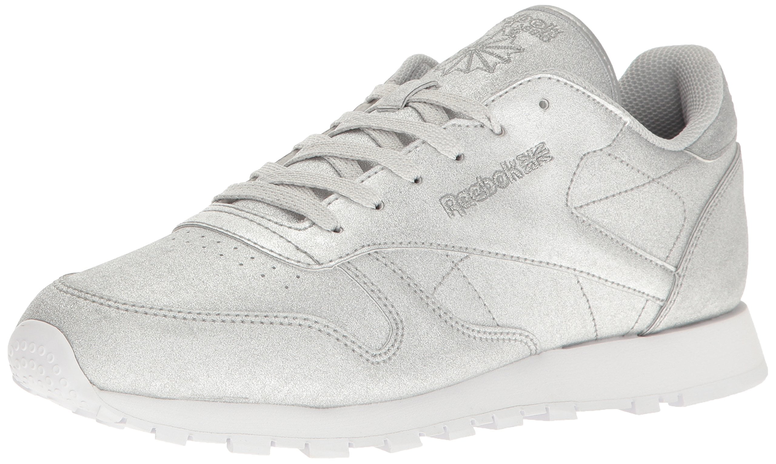 Reebok BD5757 : Women's Cl Lthr Syn Fashion Sneaker Silver Metallic/Snow Grey/White (DIAMOND-SILVER MET/SNOW GREY, 7.5 US) - Walmart.com