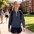 thumbnail image 4 of OGLCCG Boys School Uniform Long Sleeve Shirts,Size 12-13,1/4 Zip Lapel Collar Shirts for Kids,Lightweight Pullover Tops,Navy, 4 of 7