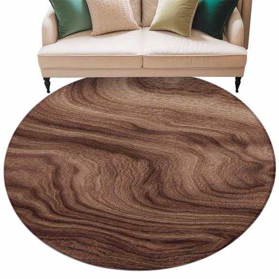 Brown Wave Wood Grain Washable Round Area Rug 6 ft, Farmhouse Plants Annual Rings Texture, Soft Non Slip Rugs Stain Repellent Indoor Felt Carpet for Living Dining Room Bedroom Home Office