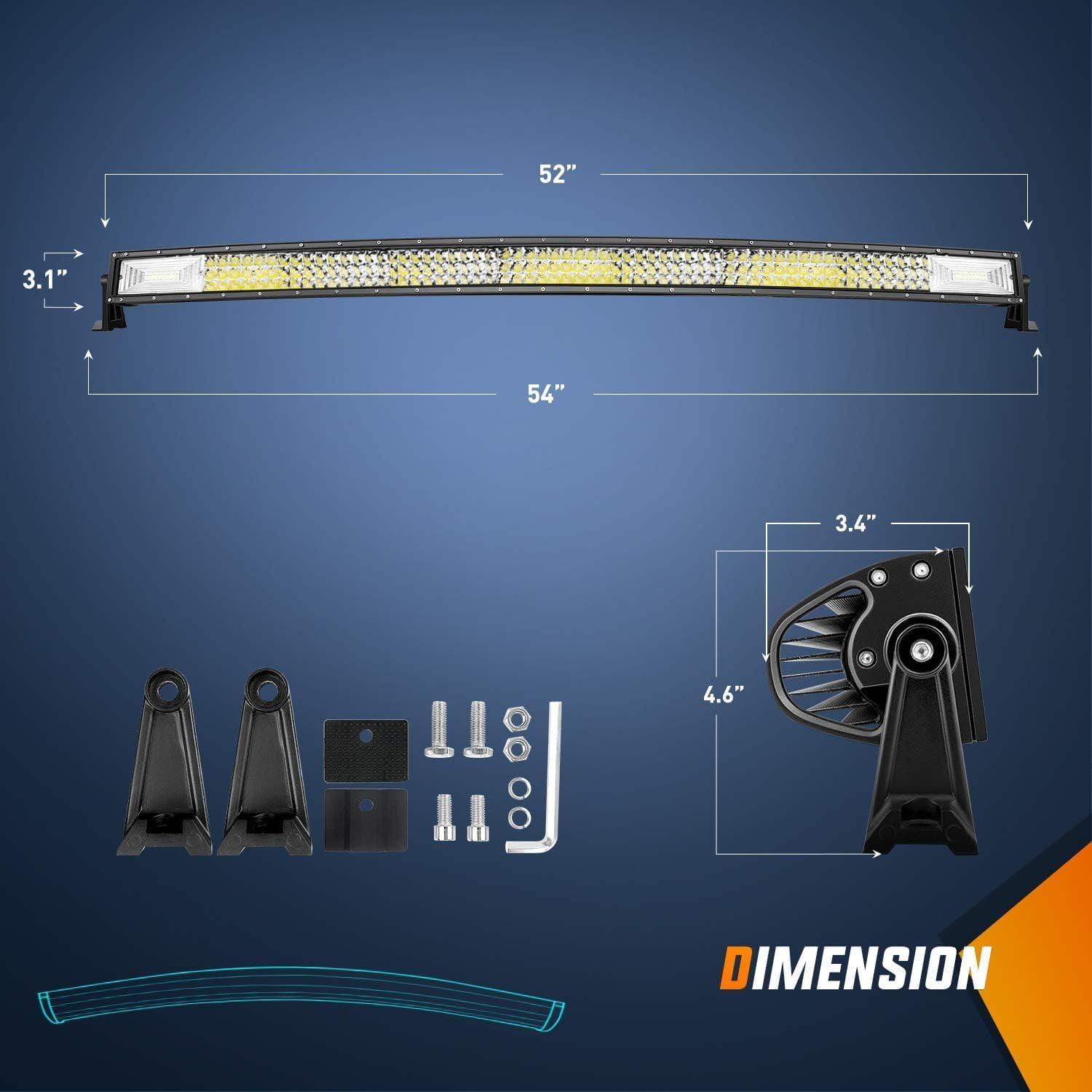 Nilight 52Inch 783W Curved Triple Row Flood Spot Combo Beam Led Bar 78000LM Driving Lights with 12AWG Heavy Duty 12V 5Pin Rocker Switch Wiring Harness Kit-1 Lead,waterproof
