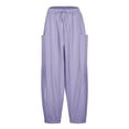 thumbnail image 5 of WCMZJ Womens Linen Wide Leg Pants Casual Loose Drawstring Summer Beach Travel Vacation Palazzo Harem Pants with Pockets Purple S, 5 of 9