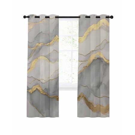 Marble Grey Blackout Curtains 84 Inches Long for Bedroom, Modern Gold Luxury Neutral Texture Thermal Insulated Room Darkening Black Out Window Curtain Panels Grommet Drapes for Living Room