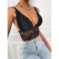 thumbnail image 4 of Romwe Women's Lace Deep V Neck Sleeveless Sexy Crop Tank Tops Undershirt Large Black, 4 of 5