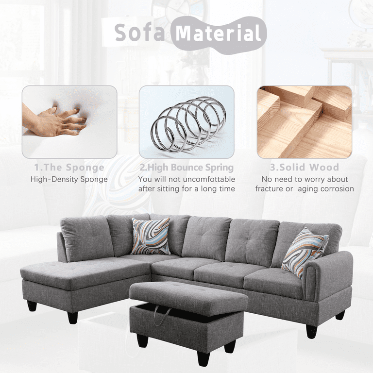 Aukfa Sectional Sofa, Living Room Couch with Storage Ottoman, Left