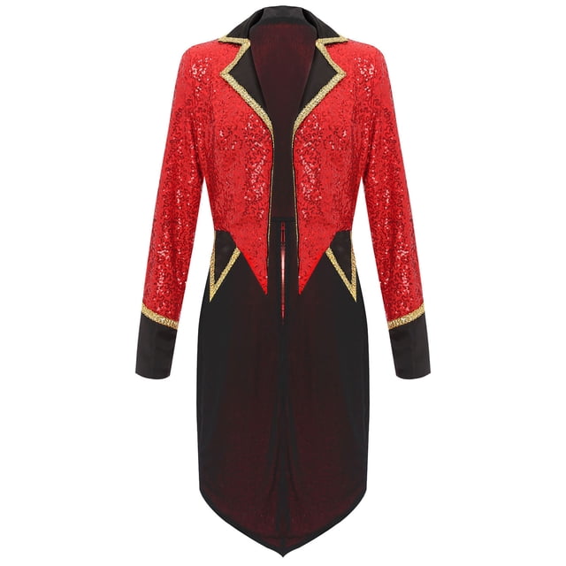 Alvivi Manteau Queue-de-Pie à Sequins pour Femmes Cirque Ringmaster Manches Longues Extérieur Lion Tamer Smoking Rouge TTG