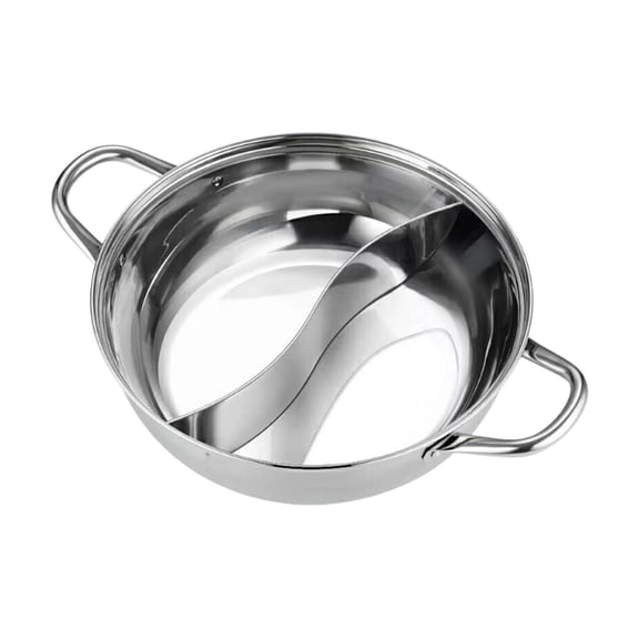 kowaku Stainless Steel Divided Hot Pot Double Sided Multifunctional with Divider Soup Cookware Mandarin Duck Pot for Party Household 30cm