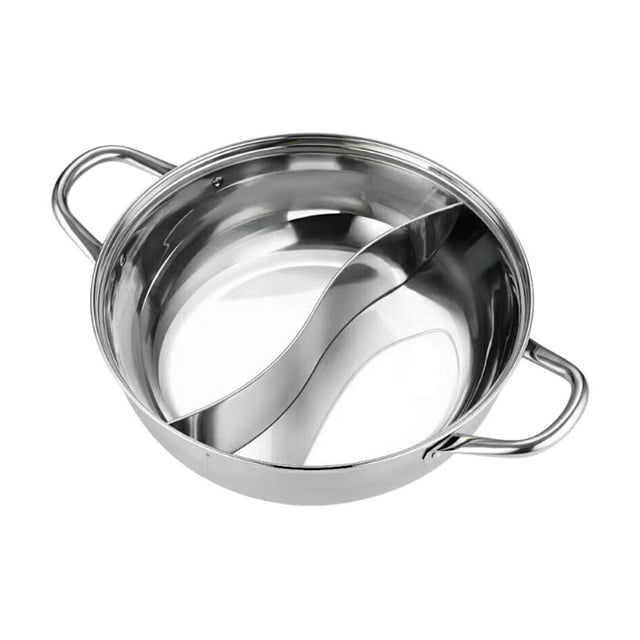 Tnarru Stainless Steel Divided Hot Pot Double Sided Multifunctional with Divider Soup Cookware Mandarin Duck Pot for Party Household 30cm