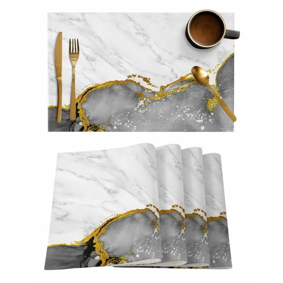 Gray Gold Marble Placemats Set of 8 Abstract Wave Modern Luxury Heat Insulation Washable Place Mats, Rustic Non-Slip Table Mats for Dining Table Party Kitchen Decor,13x19 Inch