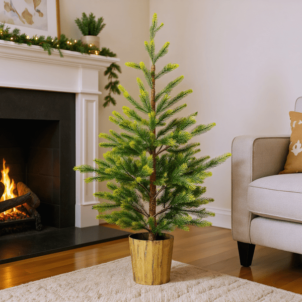 2-Pack 4FT Potted Christmas Trees, Realistic Dual-Tone Green, 119 Branch Tips/Tree, for Entryways, Walkways, Indoor or Outdoor