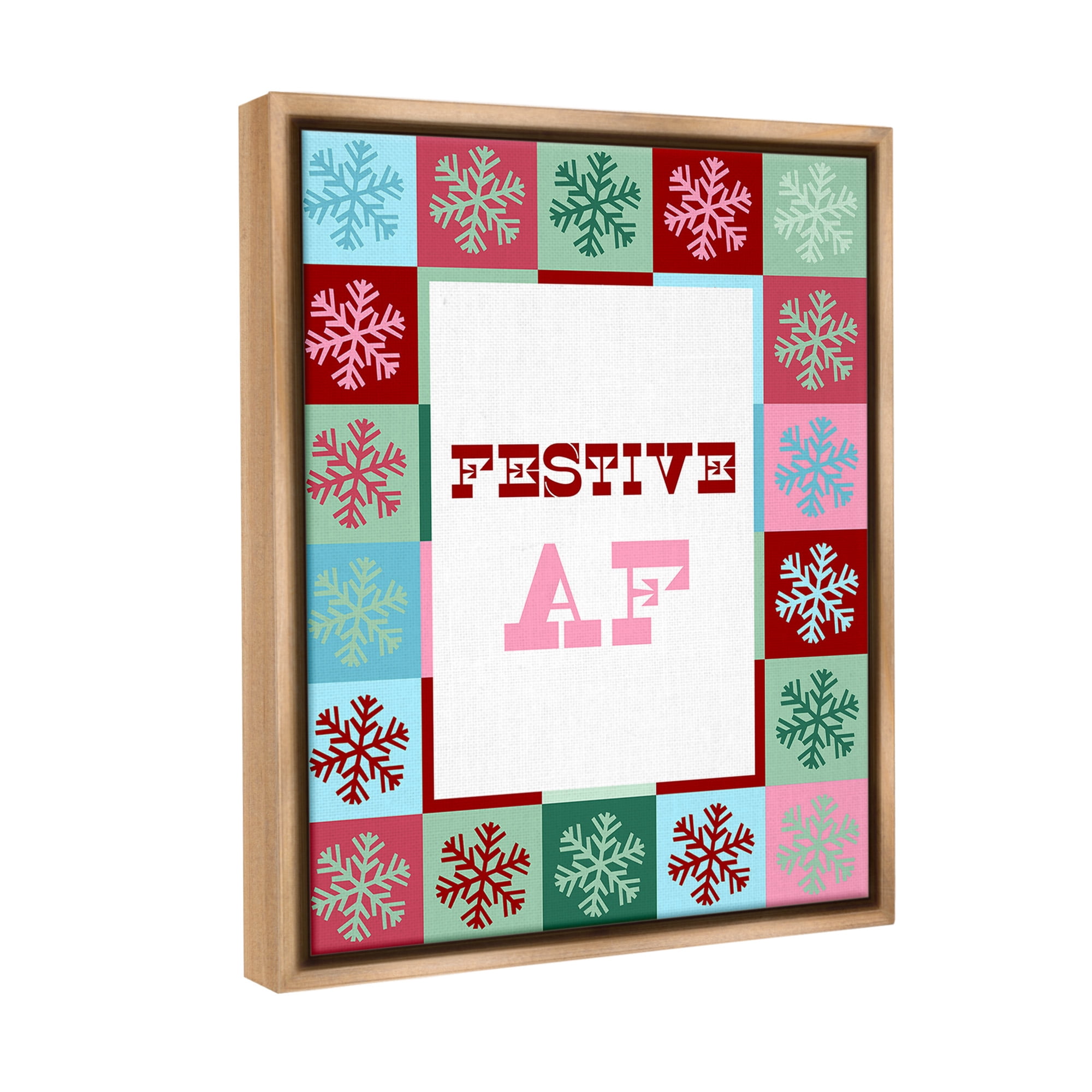 Stupell Industries Festive AF with Snowflakes Holiday Painting Brown Floater Framed Canvas Art Print Wall Art, 25 x 31