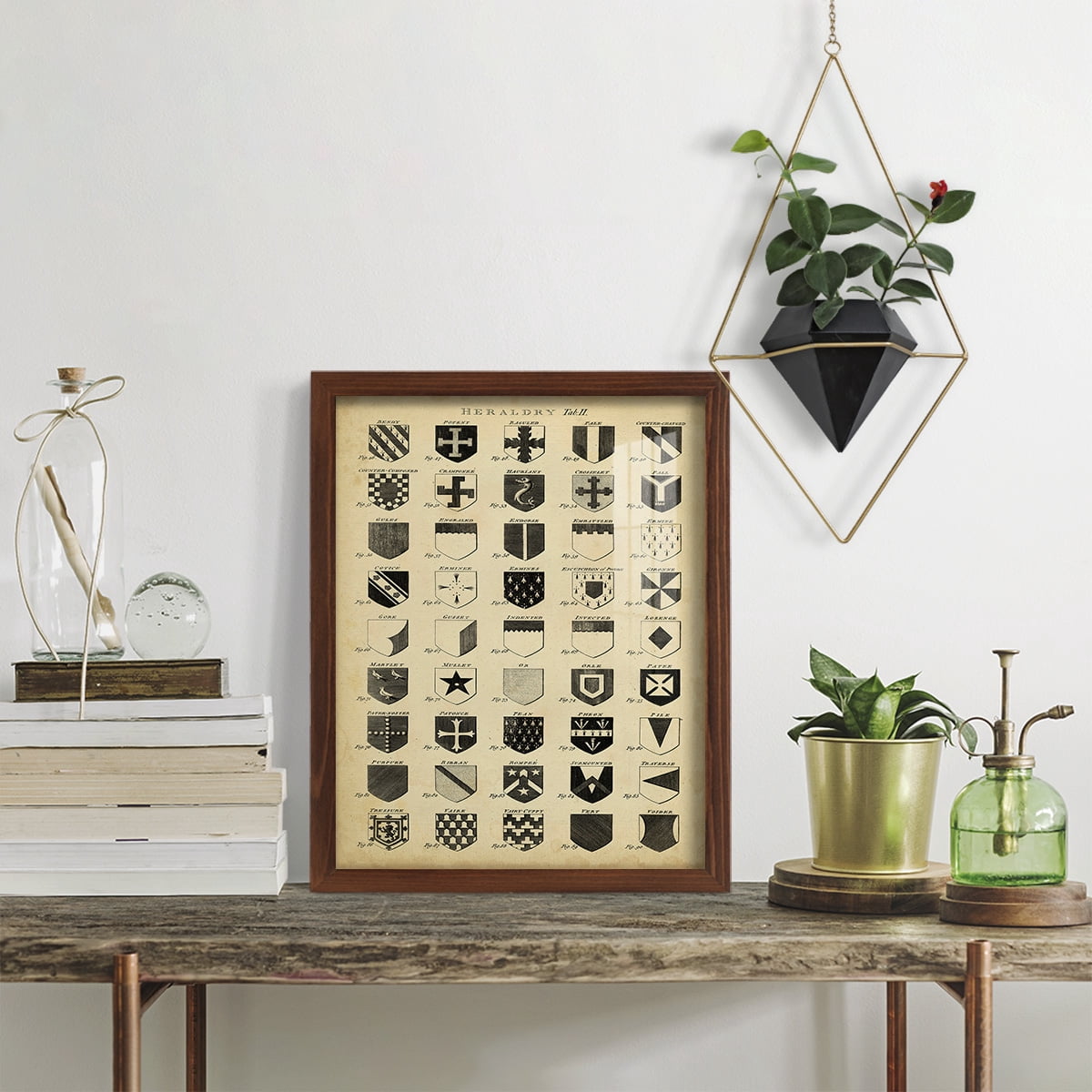Vintage Heraldry II -Framed Print w/glass-Chestnut