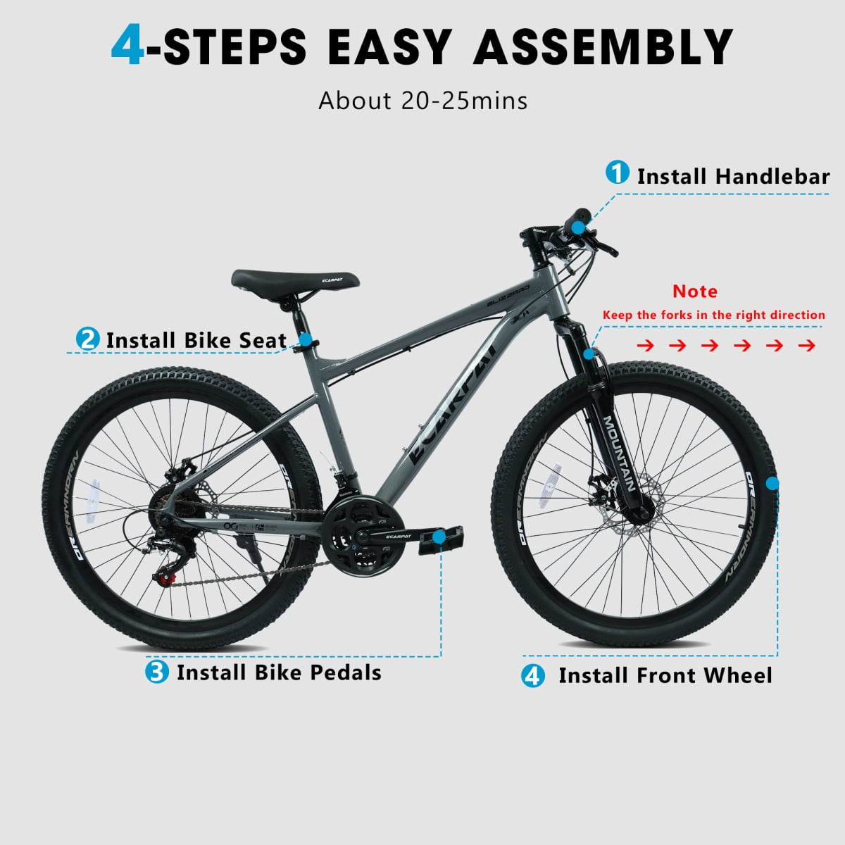 26 Inch All-Terrain Mountain Bike with Disc Brakes, 21-Speed Drivetrain, Steel Frame Front Suspension MTB for Men & Women, Trail Riding & Outdoor Cycling