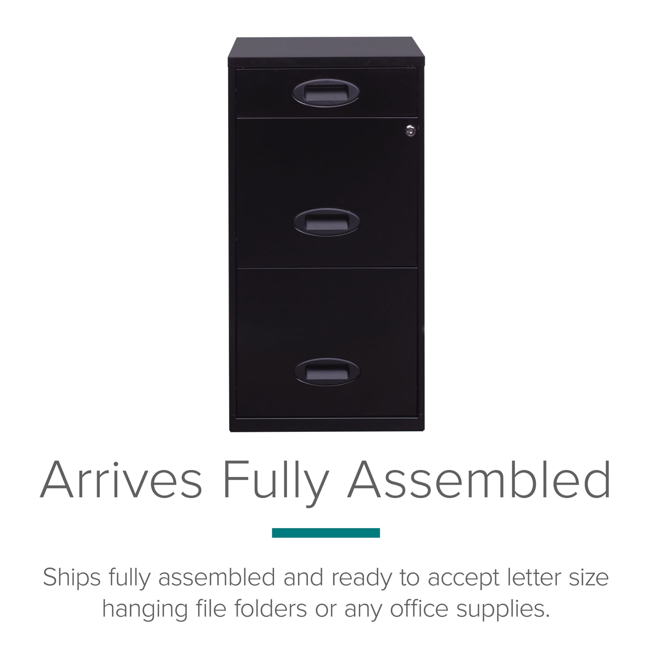 Space Solutions 3 Drawer Letter Width Vertical File Cabinet with Pencil Drawer, Black