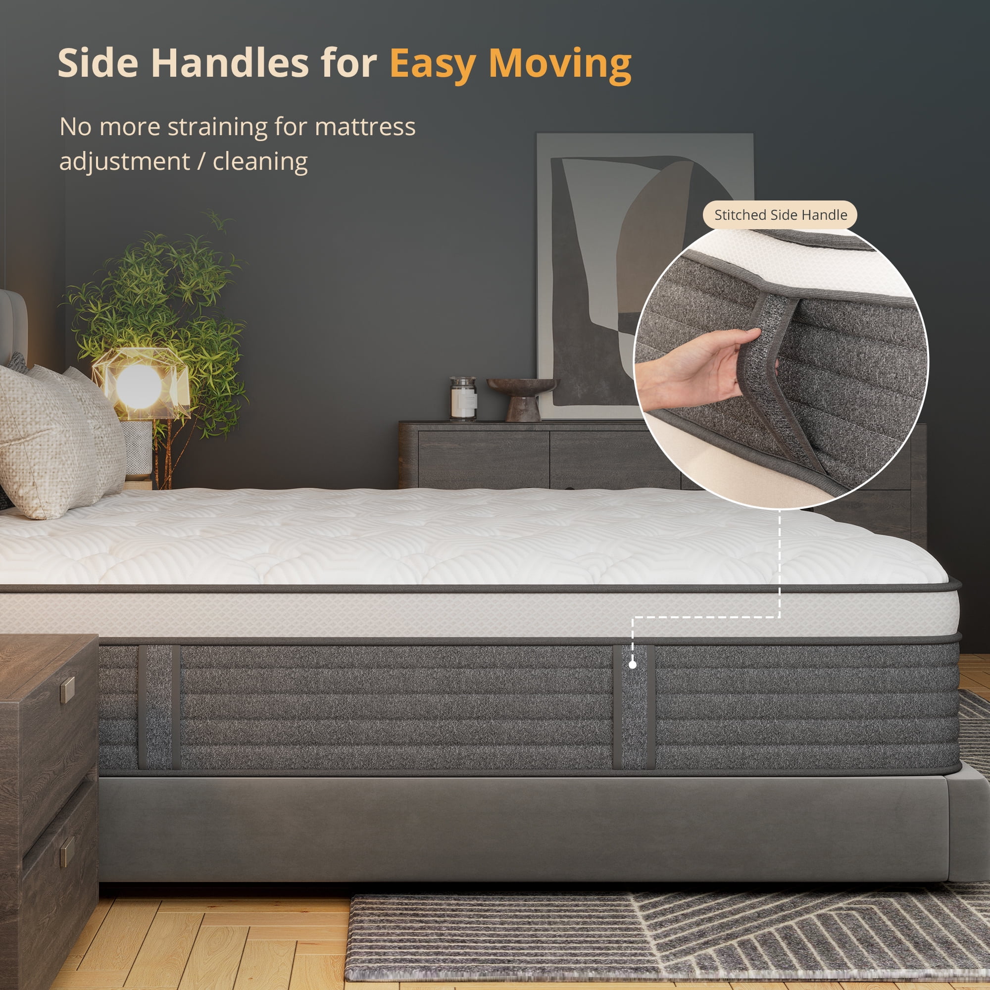 EGOHOME Full Size Mattress in a box 14" Hybrid with Pocketed Springs, Medium, Pressure Relief, Reinforced Edge with handles