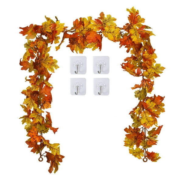 Velorien 2 Pack Artificial Maple Leaf Garlands, 5.9 ft/Piece Autumn Hanging Fall Leave Vines for Home Wedding Thanksgiving Dinner Party Fireplace Christmas Decor