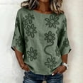 thumbnail image 5 of Womens Summer Tops 100% Cotton Fashion Casual Embroidery Round Neck 3/4 Sleeve Spring Blouse Tops, 5 of 7
